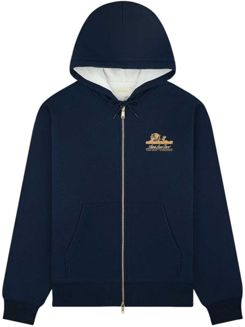 Aime Leon Dore Unisphere Waffle Lined Full-Zip Hoodie Sweatshirt Navy Large